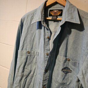 Vintage Bikercore Yallternative Western Harley Davidson Denim Button Down